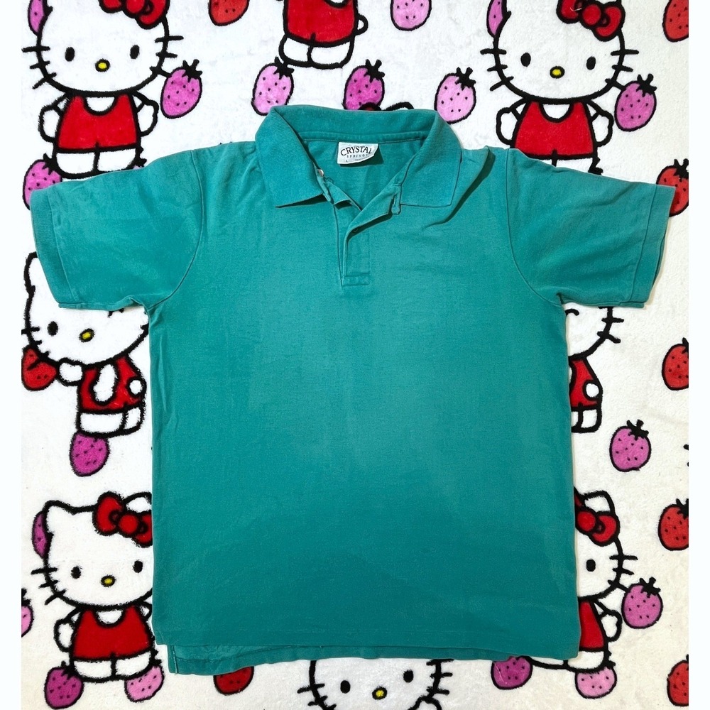 Vintage Crystal Springs Polo Shirt Mens Teal‎ Green Made in USA Short Sleeve
